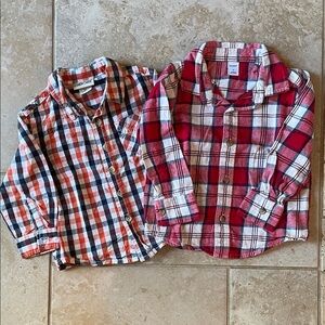 Two Kids Button Down Shirts - Red, Blue, and White